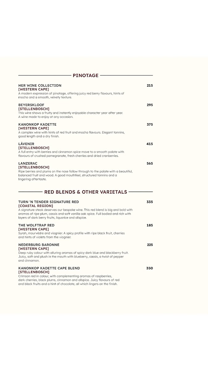 Menu Turn ŉ Tender Steakhouse Majik Forest-3