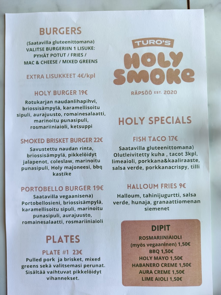 Menu Turo's Holy Smoke-3