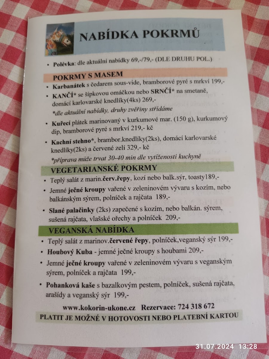 Menu U Kone - Restaurace S Cukrarnou-3