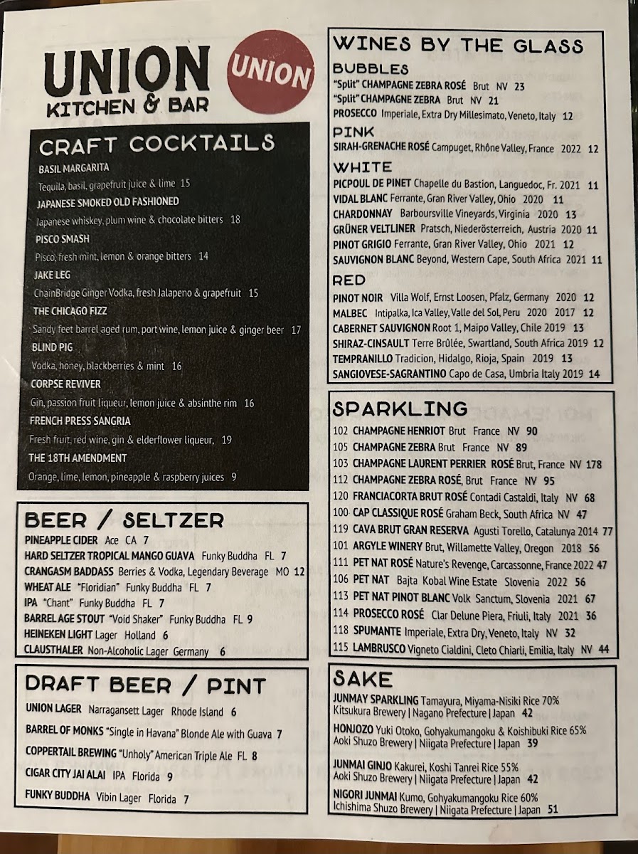Menu Union Kitchen & Bar-1