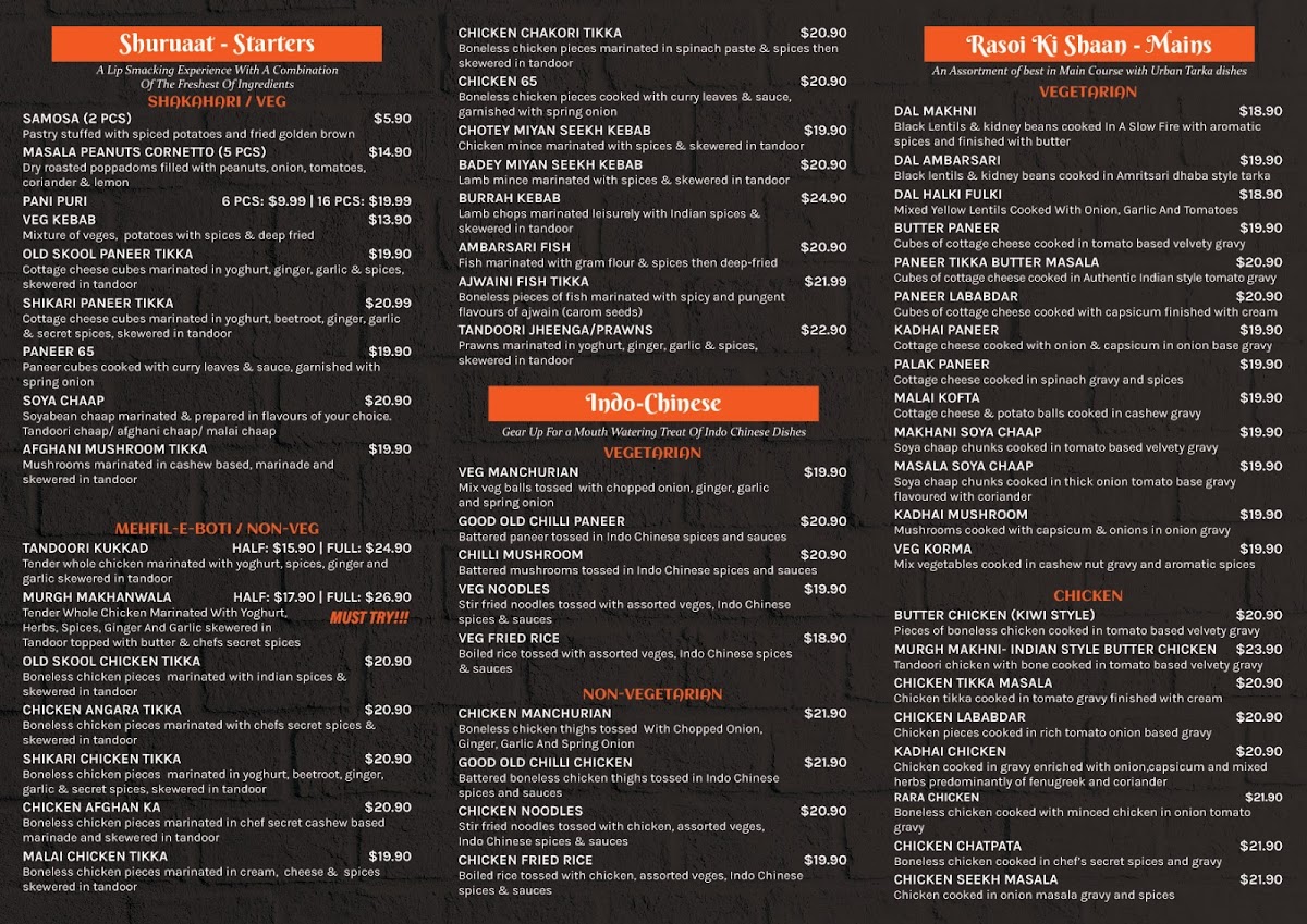 Menu Urban Tarka Indian Kitchen Papakura-1