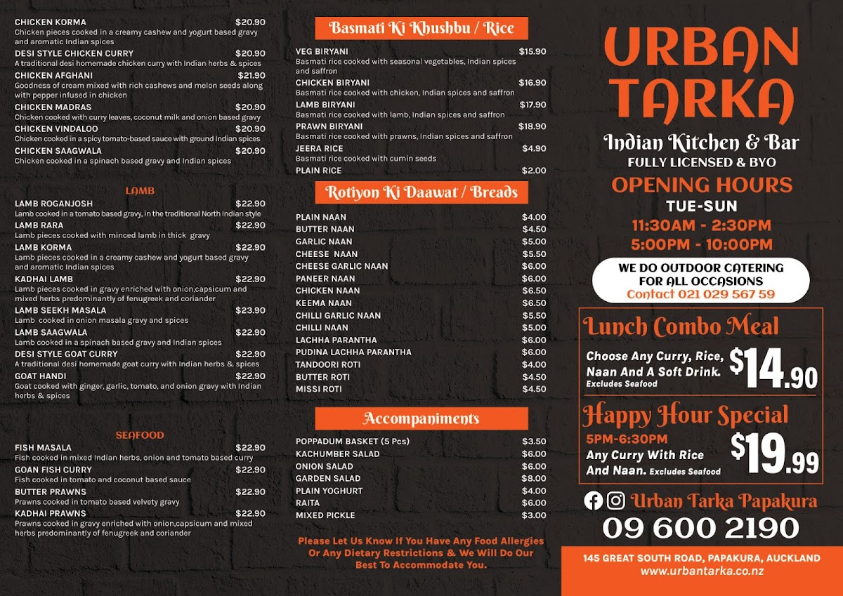 Menu Urban Tarka Indian Kitchen Papakura-2