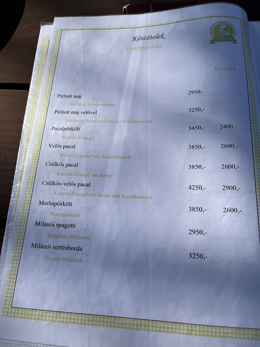Menu Útonálló Vendéglő-3
