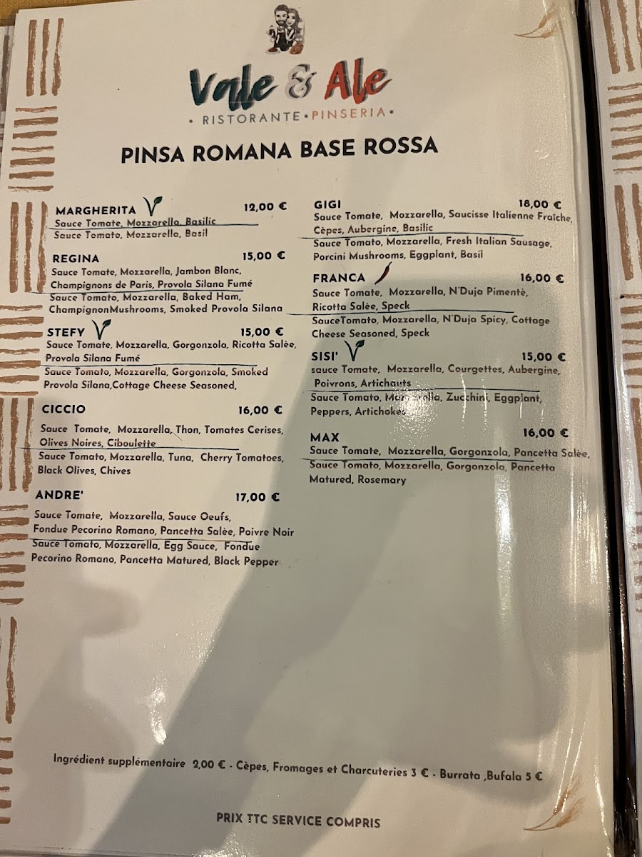 Menu Vale&ale Restaurant - Pinseria-1