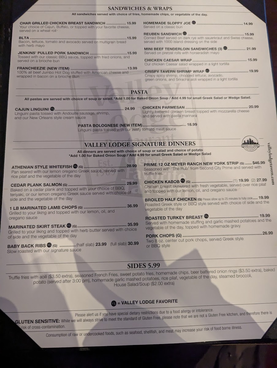 Menu Valley Lodge Restaurant-2