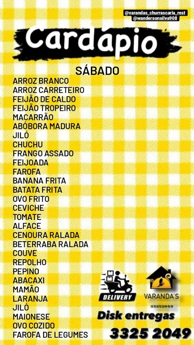 Menu Varanda's Churrascaria E Pizzaria - Restaurante | Rubiataba-2