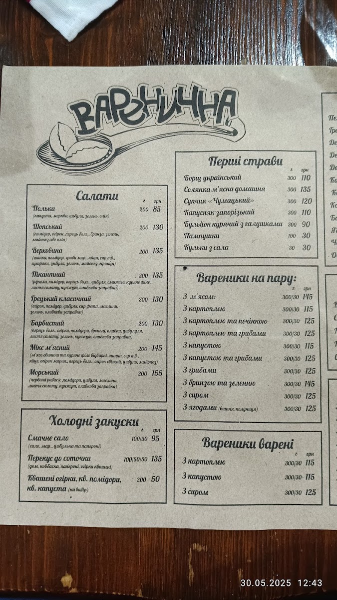 Menu Varenychna-3