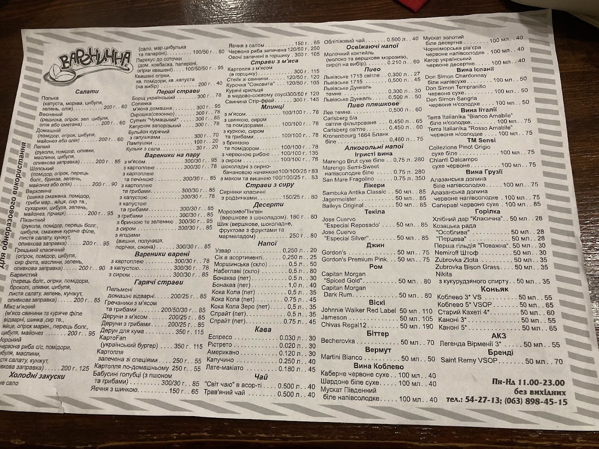 Menu Varenychna-7