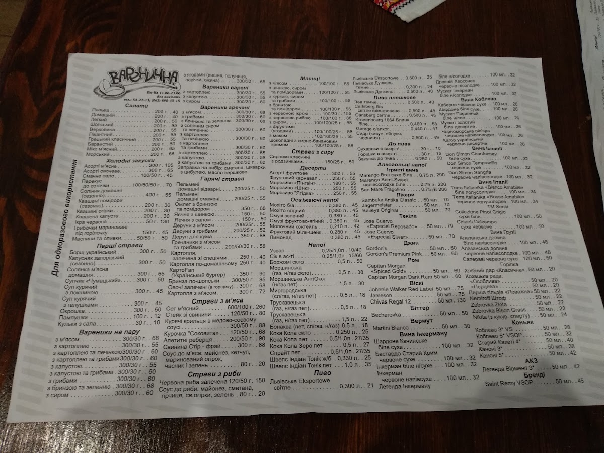 Menu Varenychna-9