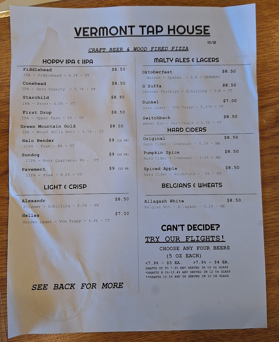 Menu Vermont Tap House-1