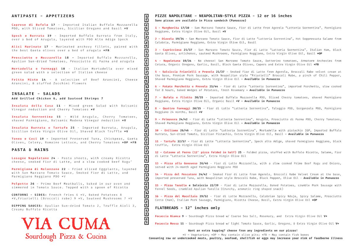 Menu Via Cuma - Sourdough Pizza & Cucina-1