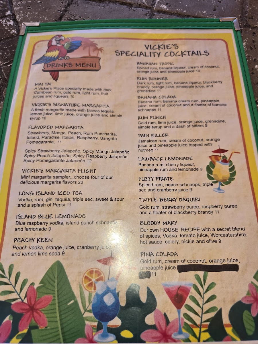 Menu Vickie's Place-1