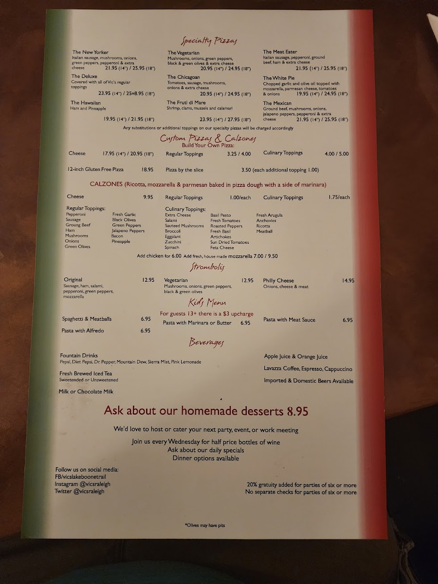 Menu Vic's Italian Restaurant & Pizzeria-10