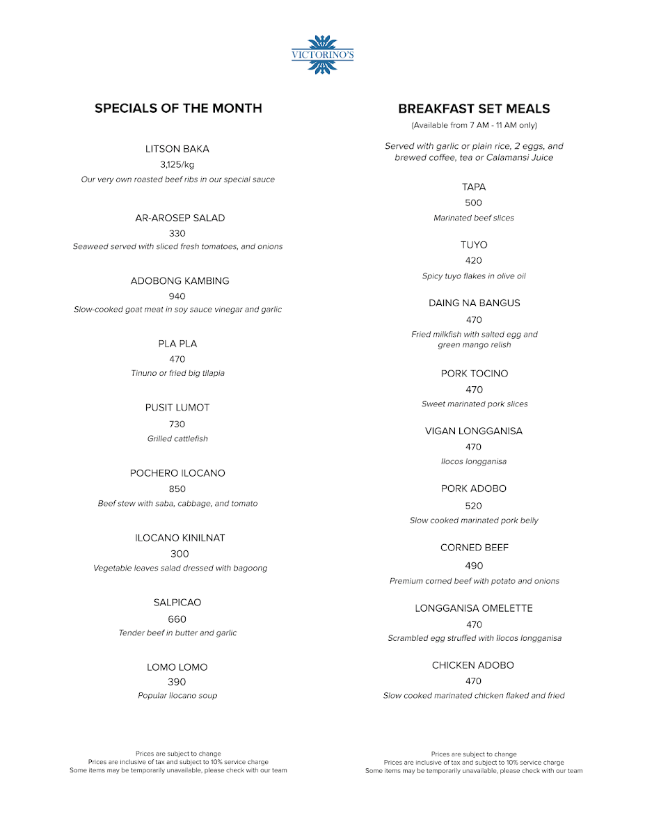 Menu Victorino's Restaurant-3