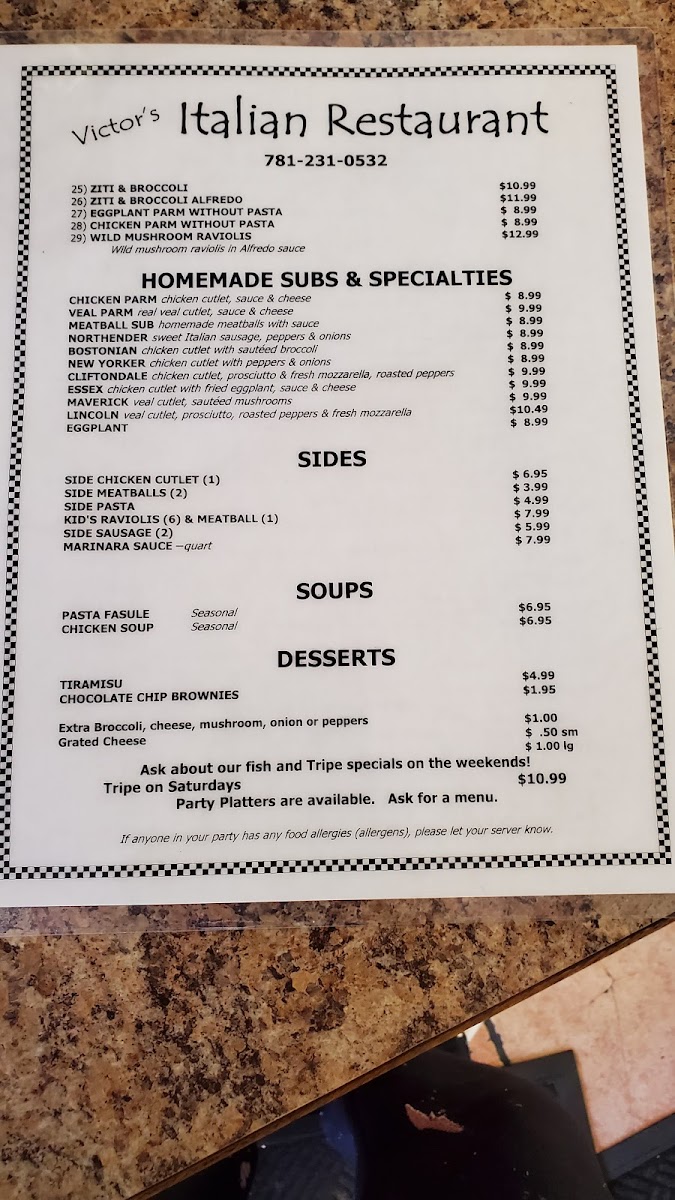 Menu Victor's Italian Restaurant-1