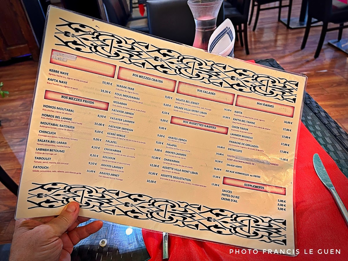 Menu Villa Mont Liban-1
