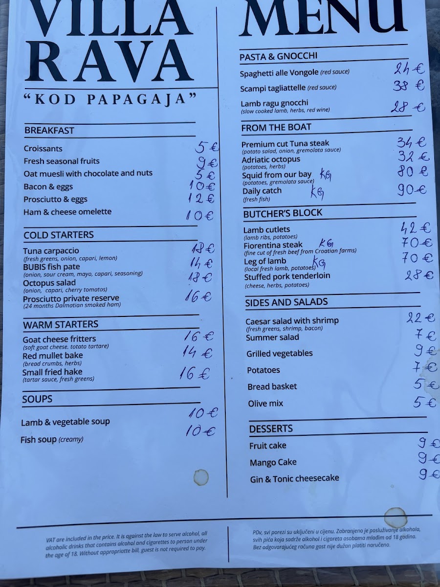 Menu Villa Rava 'kod Papagaja'-1
