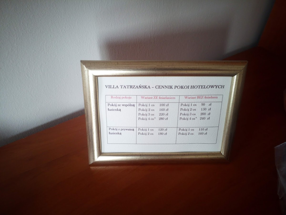 Menu Villa Tatrzańska-3
