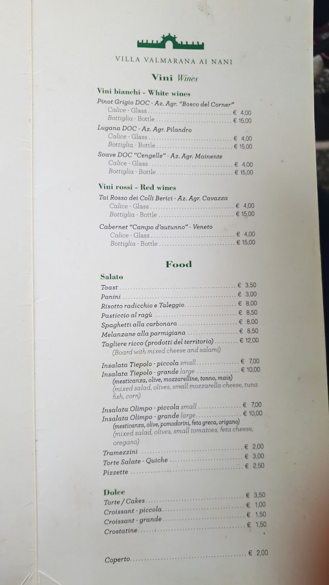 Menu Villa Valmarana Ai Nani - Caffetteria-2