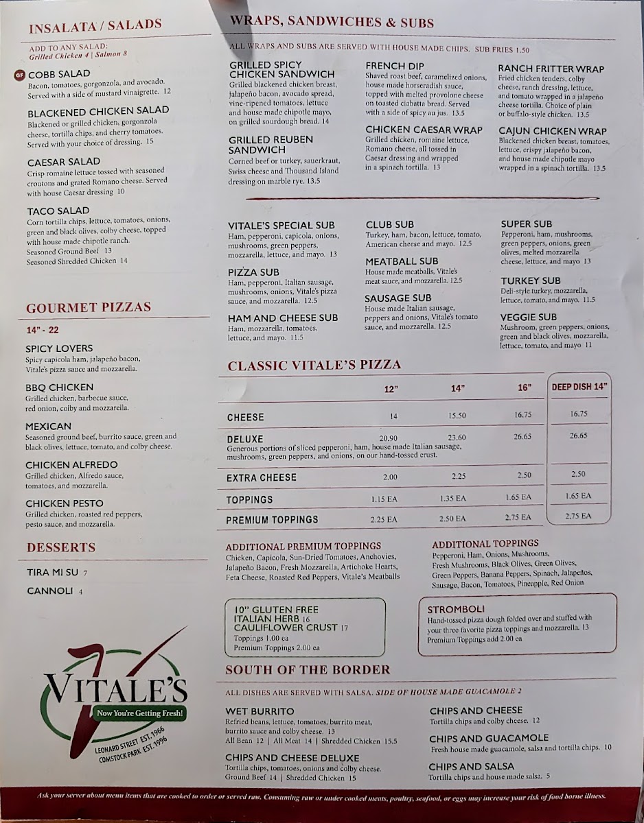Menu Vitale's Pizza Grand Rapids-1