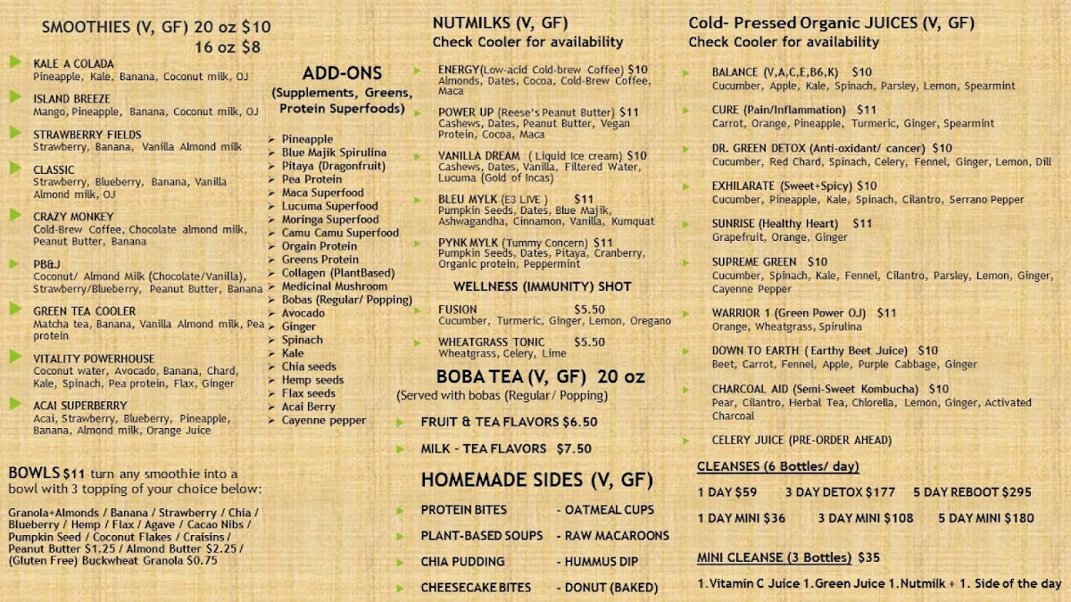 Menu Vitality Juicery (Smoothie And Juice)-1