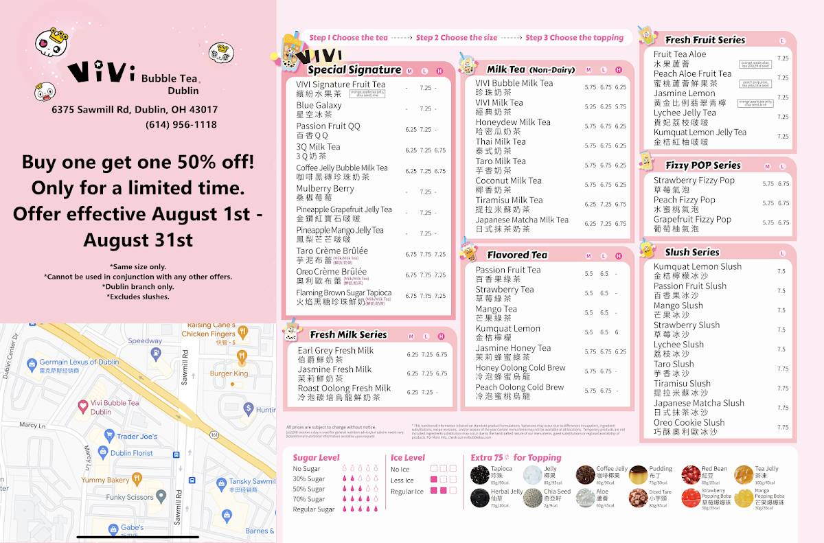Menu Vivi Bubble Tea Dublin-1