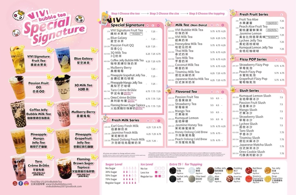 Menu Vivi Bubble Tea Dublin-2