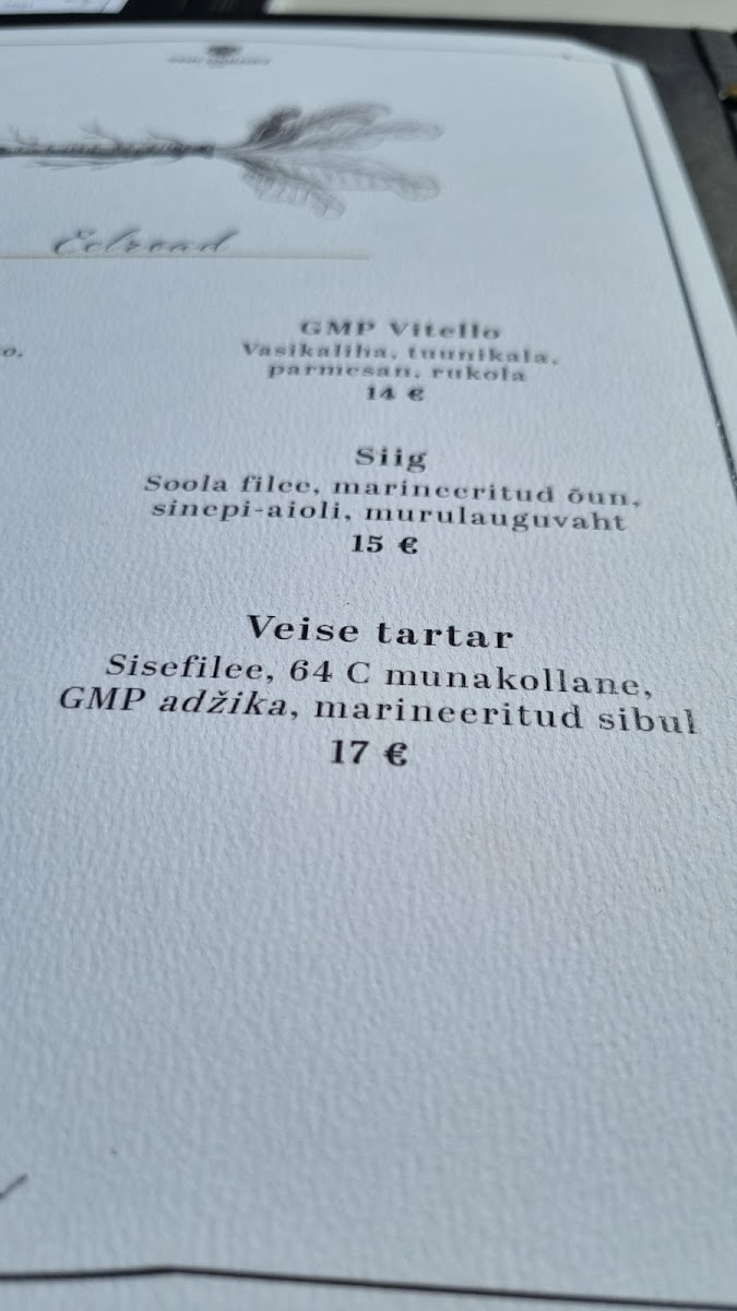 Menu Von Gernet Kohvik/restoran-2