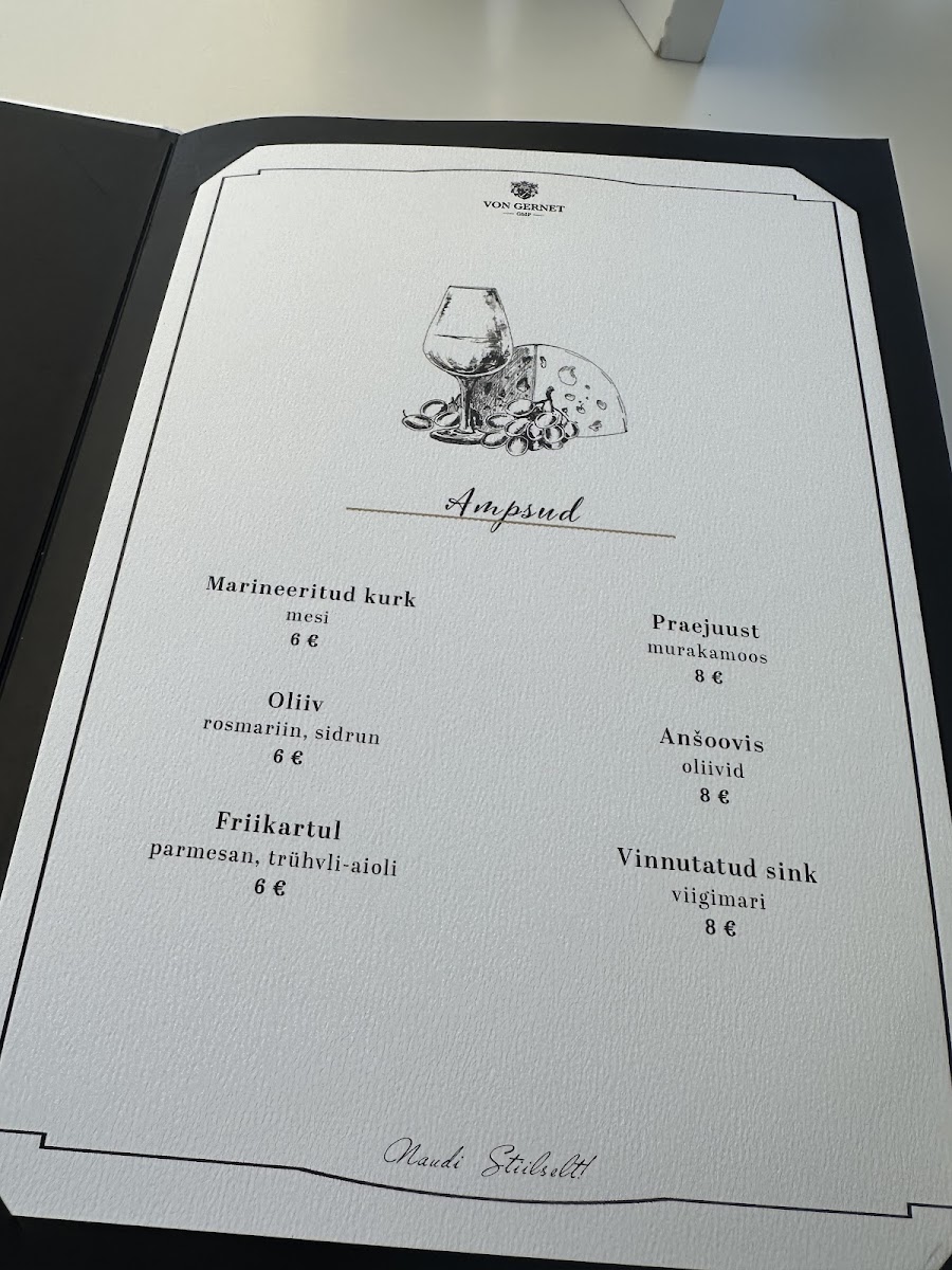 Menu Von Gernet Kohvik/restoran-3