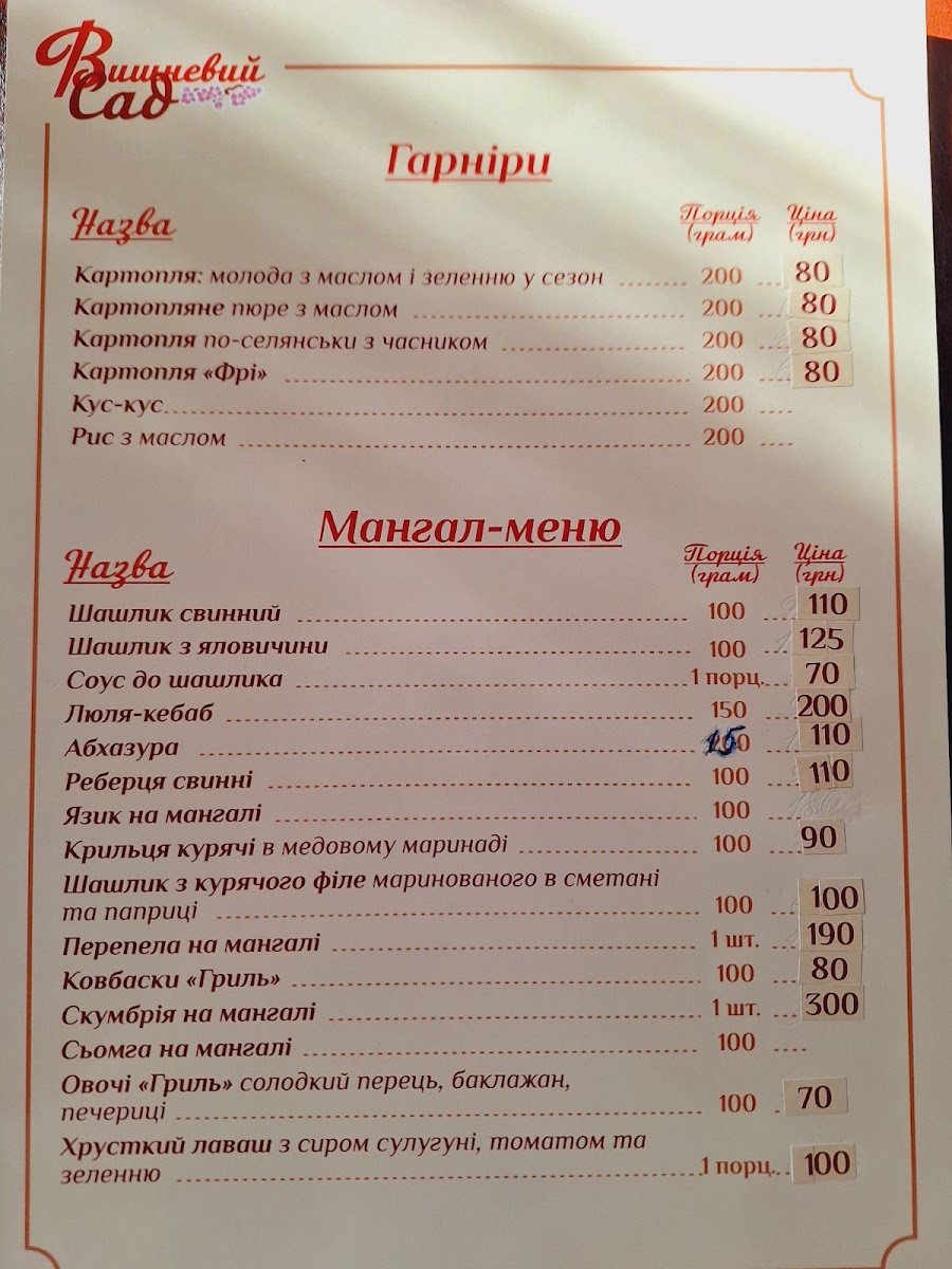 Menu Vyshnevyy Sad-1