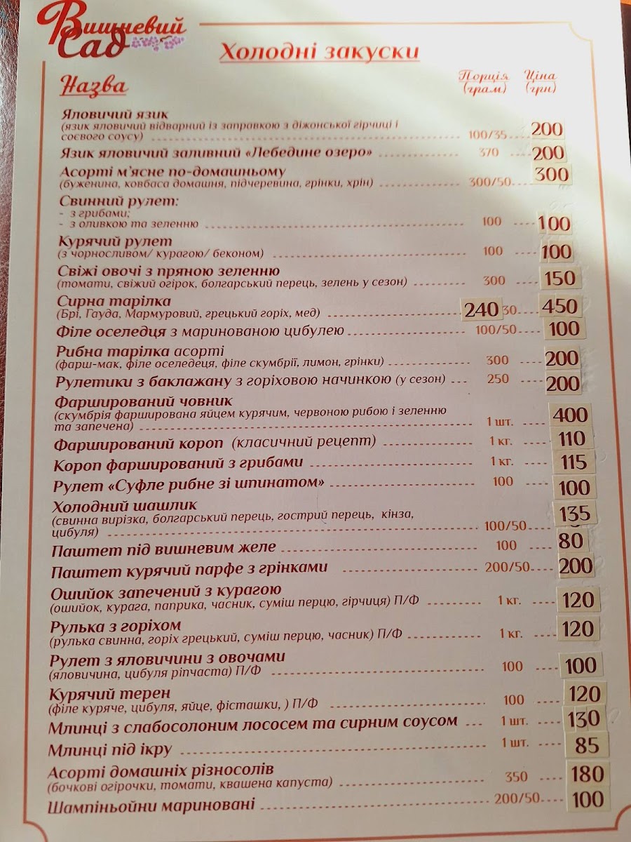 Menu Vyshnevyy Sad-3