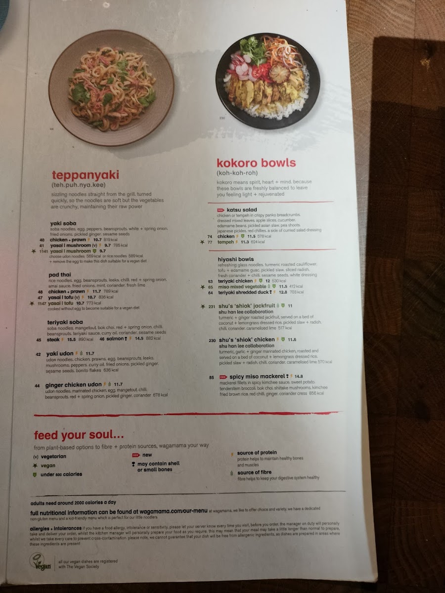 Menu Wagamama North Greenwich O2-8