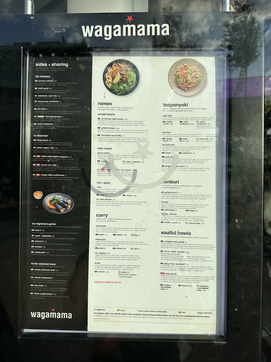 Menu Wagamama North Greenwich O2-9