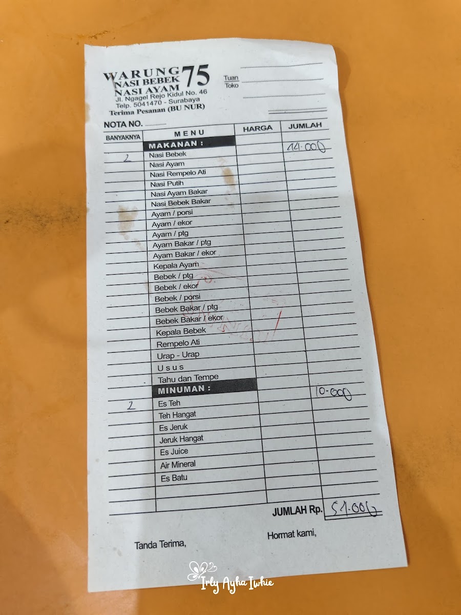 Menu Warung 75 Nasi Bebek Bu Nur-3
