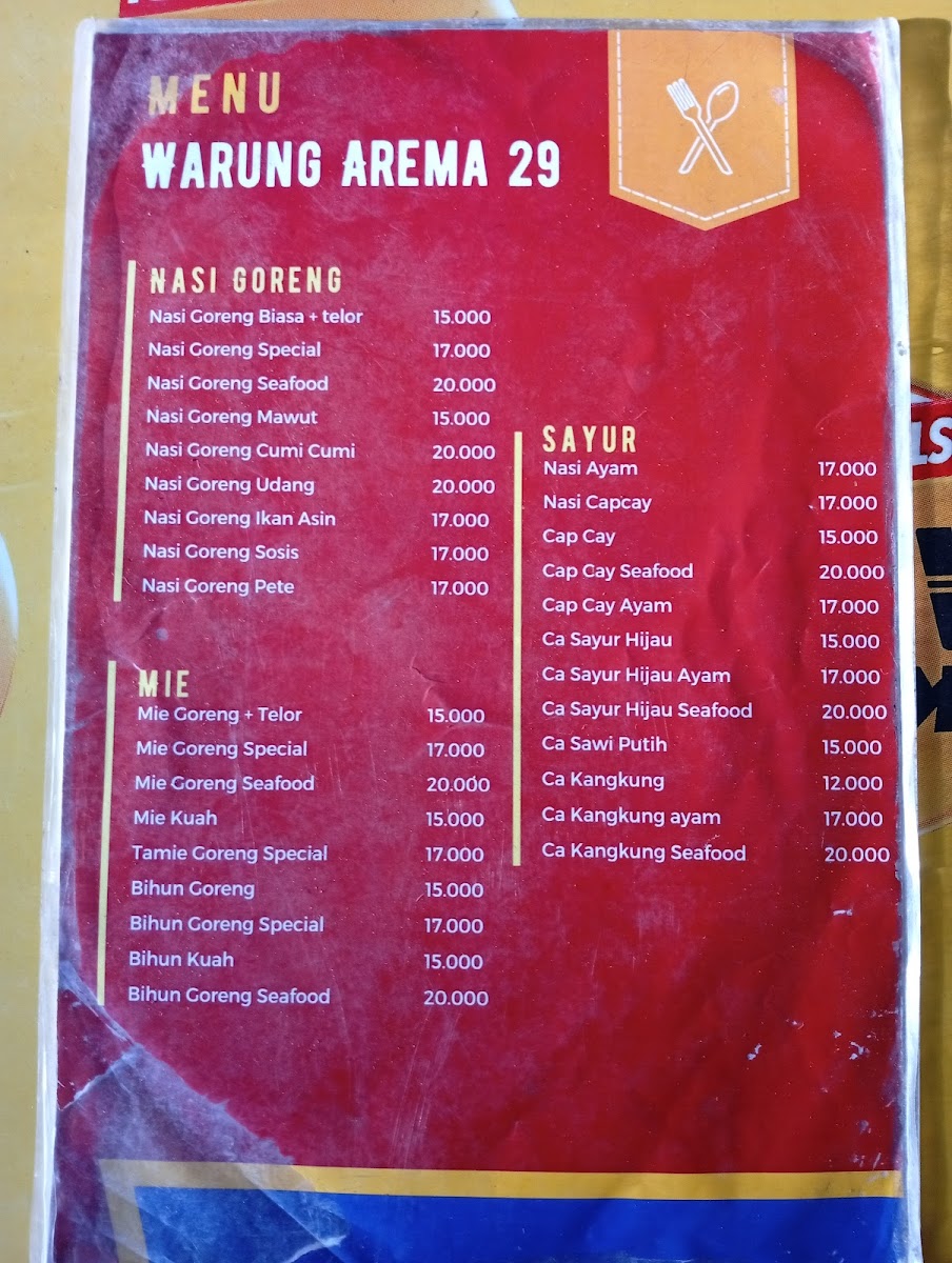 Menu Warung Arema 29-4