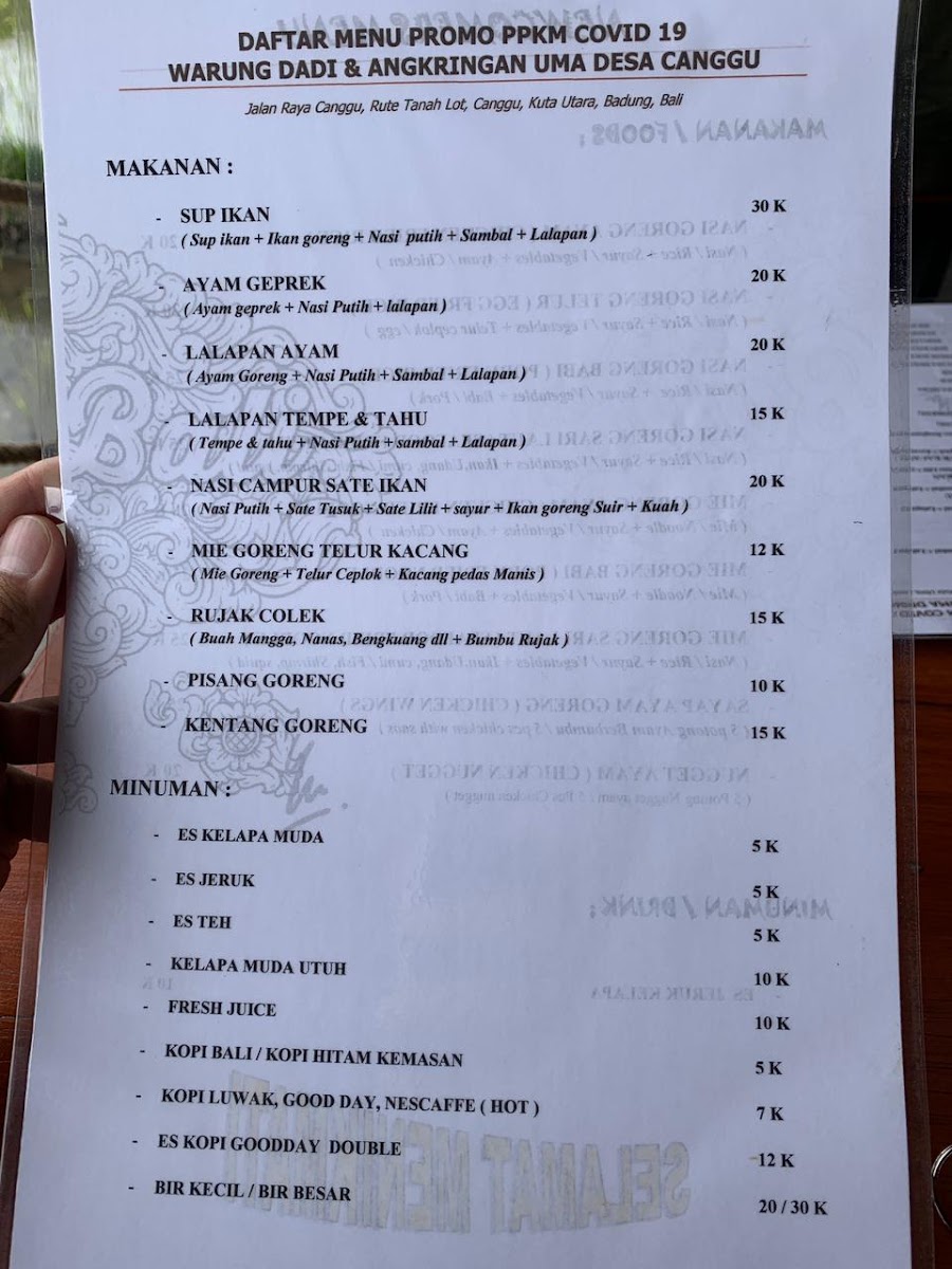 Menu Warung Dadi & Angkringan Uma Desa Canggu-1