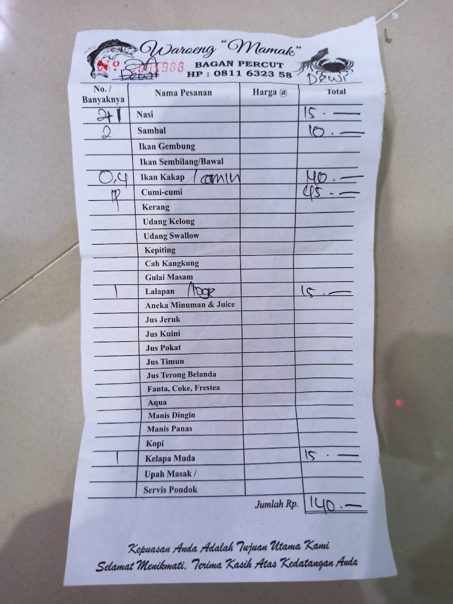 Menu Warung Mamak Bagan Percut-1
