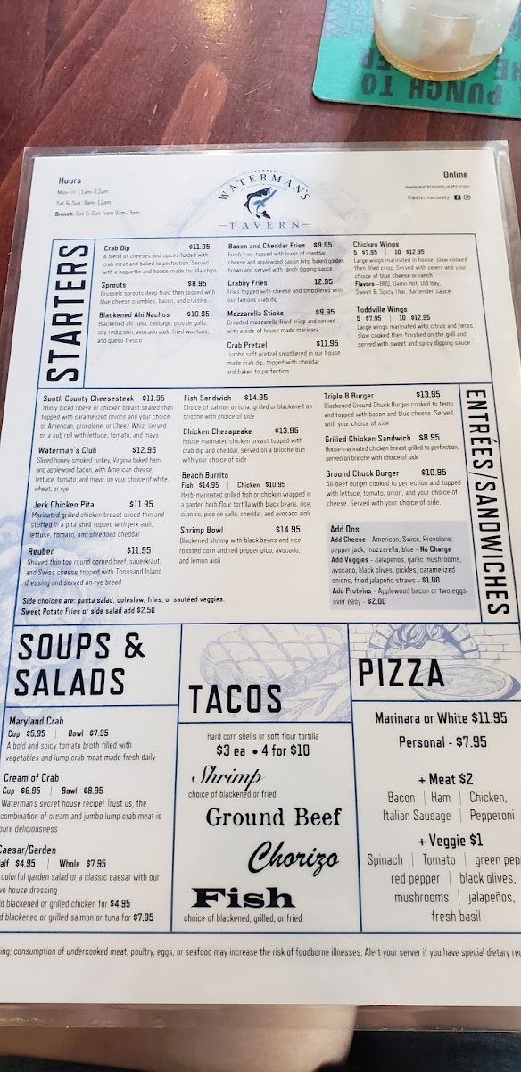 Menu Waterman's Tavern-9