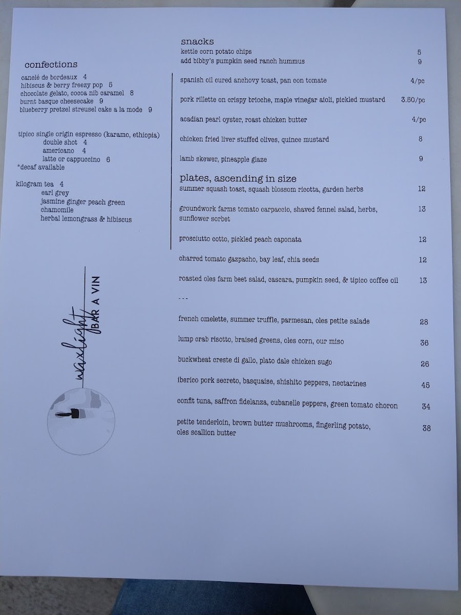 Menu Waxlight Bar A Vin-10