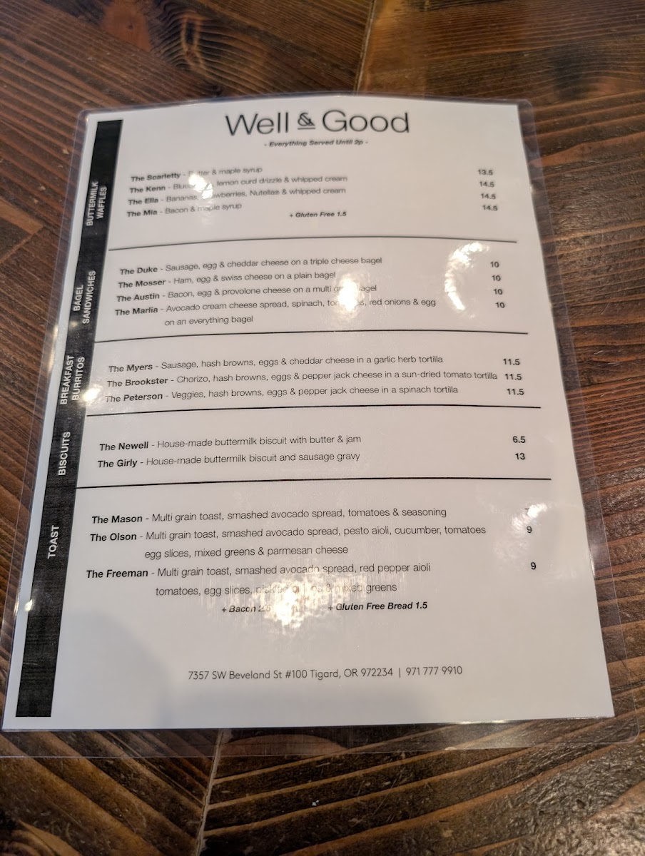 Menu Well & Good Cafe - Tigard-1