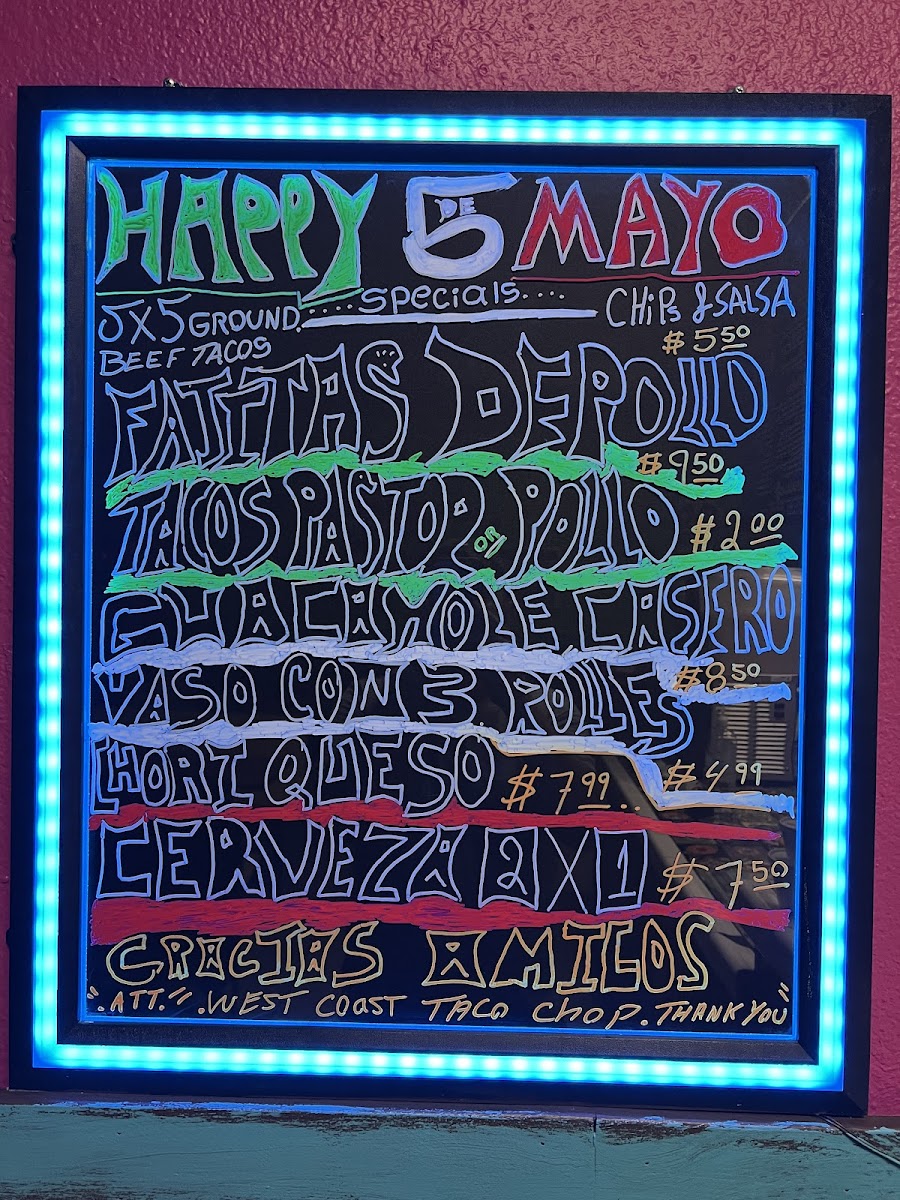 Menu West Coast Taco Shop-2