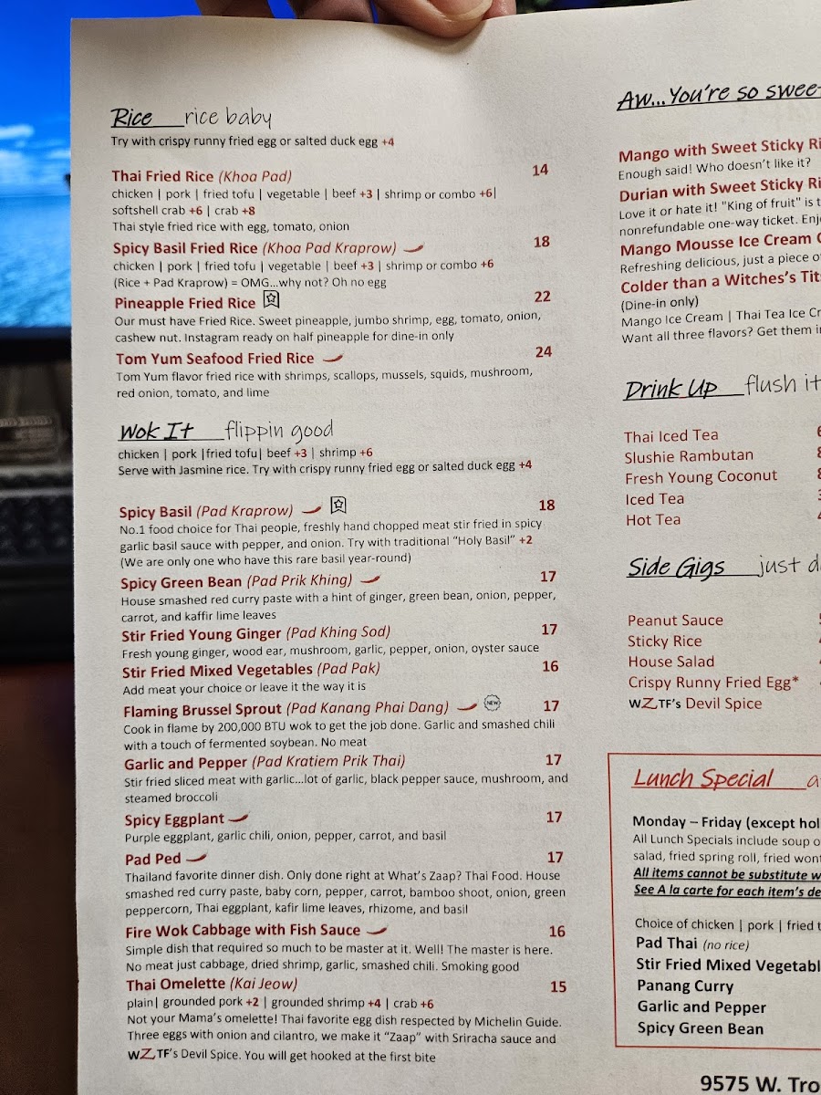 Menu What's Zaap? Thai Food-7