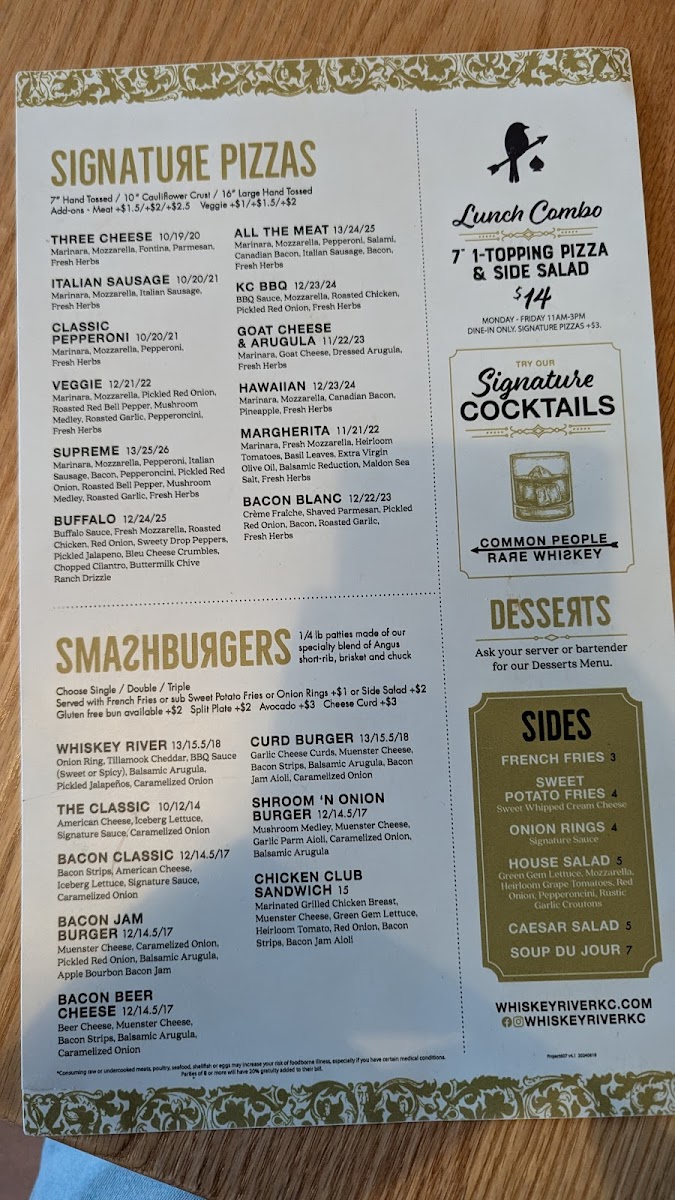 Menu Whiskey River Pizza & Pub-1