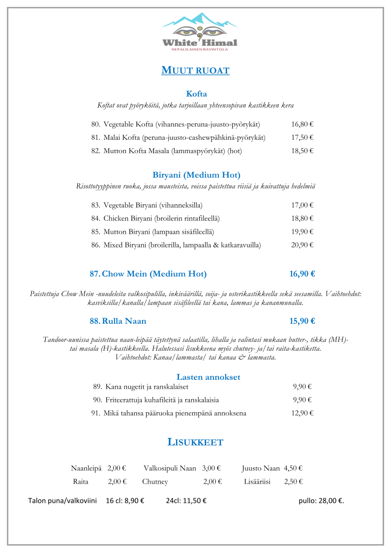 Menu White Himal-3