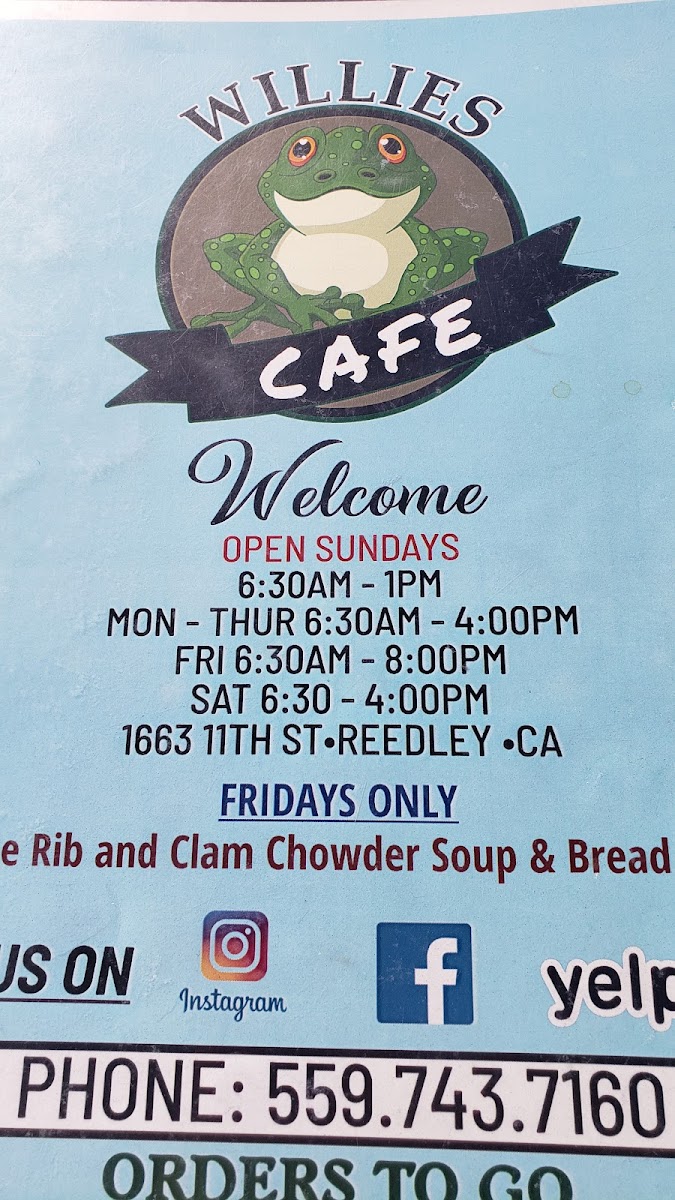 Menu Willie's Cafe Reedley, Ca.-10