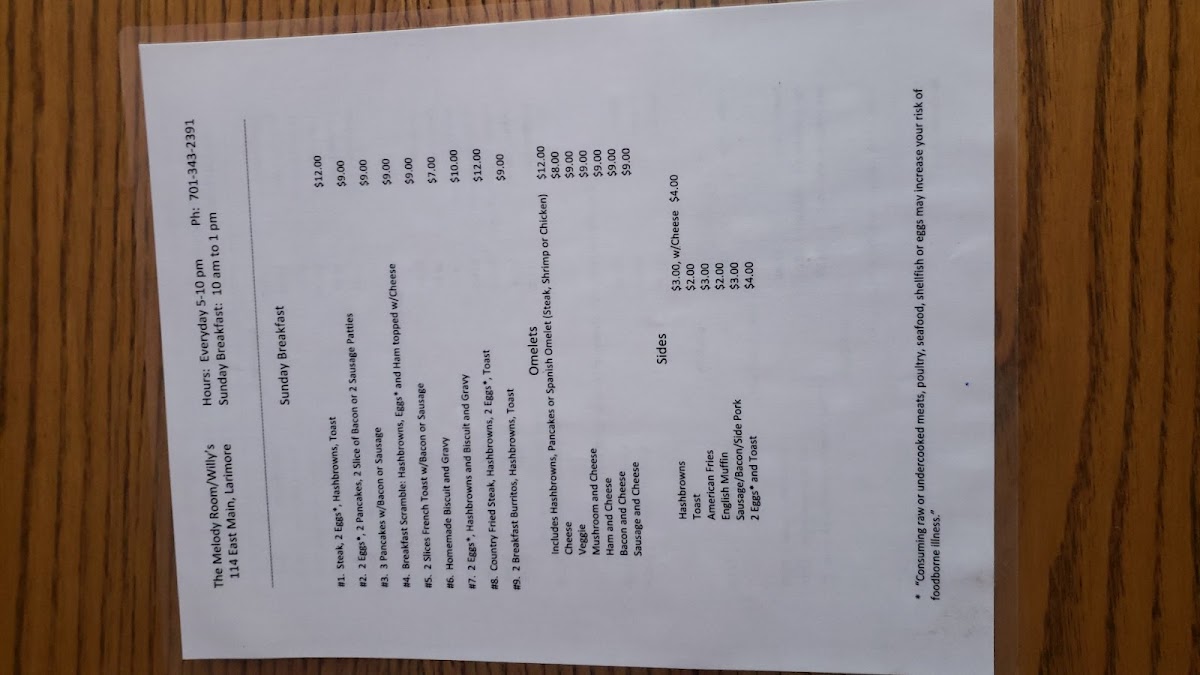 Menu Willy's-1