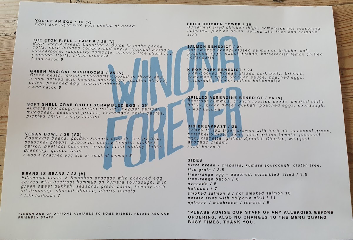 Menu Winona Forever-1