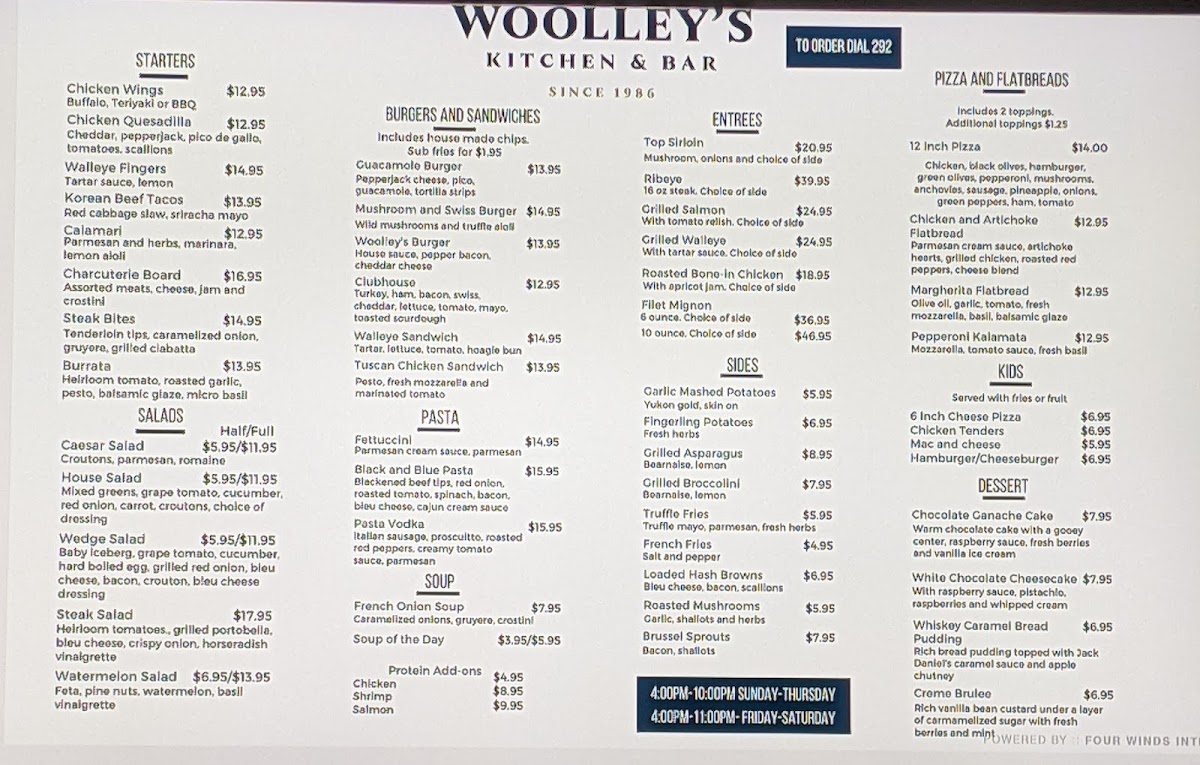 Menu Woolley's Kitchen & Bar-7