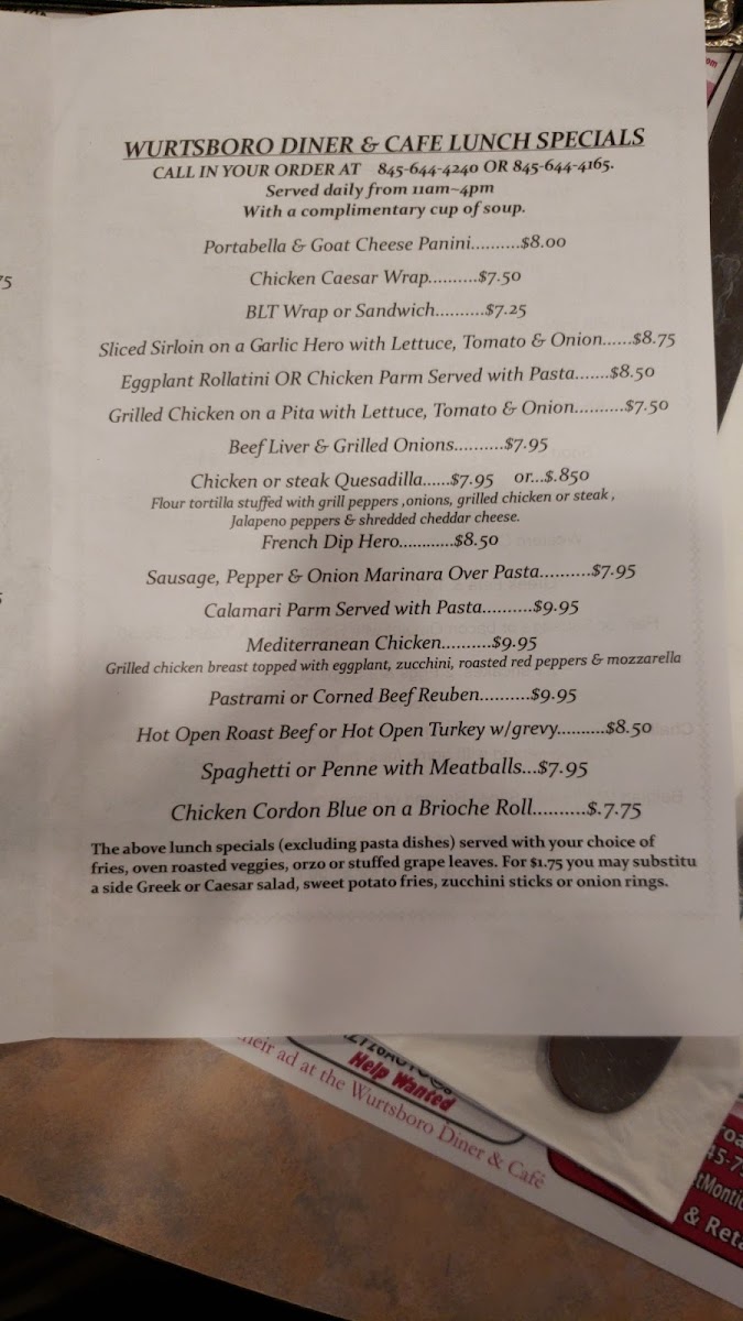 Menu Wurtsboro Diner And Cafe-1