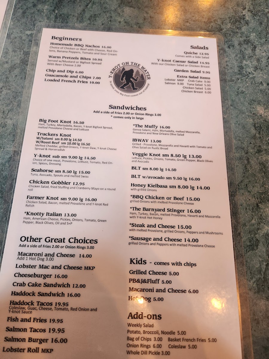Menu Y-Knot On The Water Gourmet Eatery-1